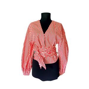 H&M White Striped Wrap Blouse
